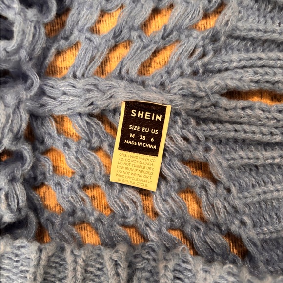 SHEIN Light Blue Crochet Open Knit Sweater - Picture 3 of 5